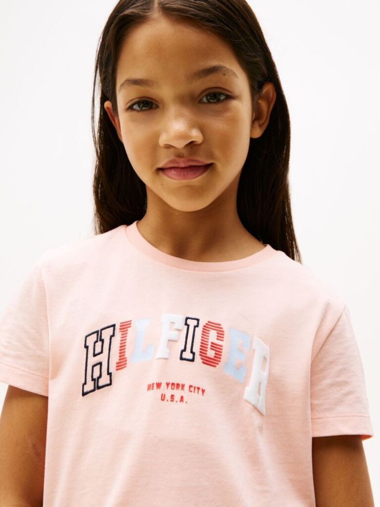 Pink Varsity Crew Neck T-Shirt  Girls