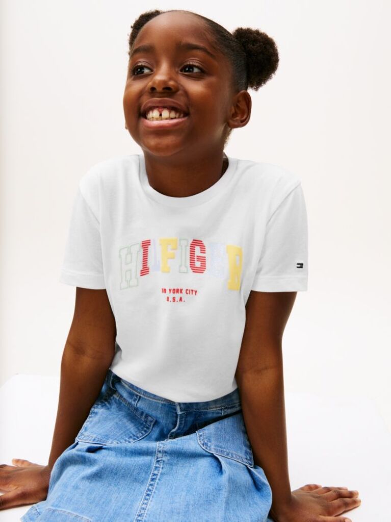 White Varsity Crew Neck T-Shirt  Girls