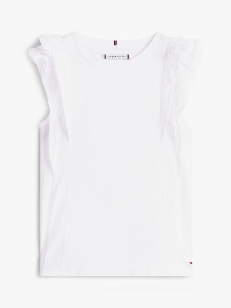 White Broderie Anglaise Sleeve Slim Top  Girls