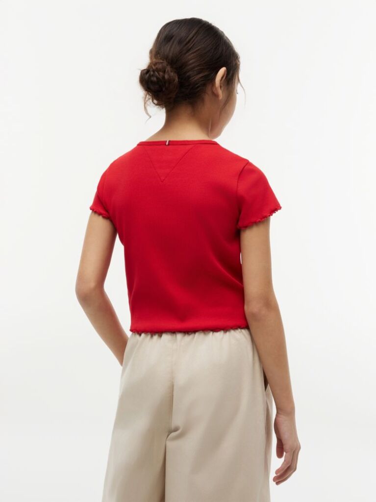 Red Essential Extra Slim Ribbed Short Sleeve Top  Girls
