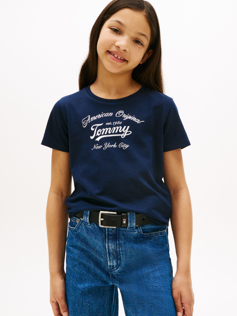 Blue Metallic Logo Slim T-Shirt  Girls