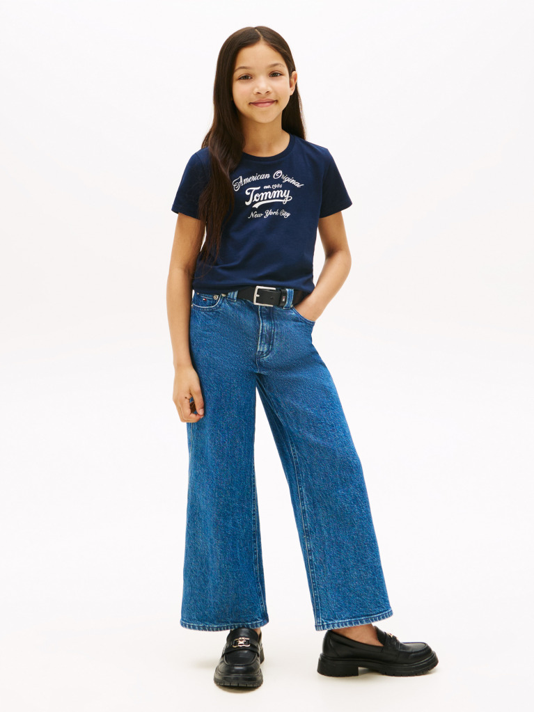 Blue Metallic Logo Slim T-Shirt  Girls