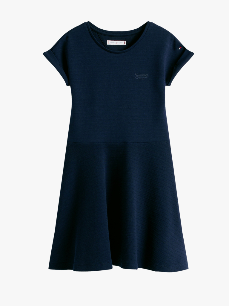 Blue Interlock Fit And Flare Slim Dress  Girls