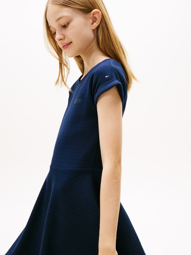 Blue Interlock Fit And Flare Slim Dress  Girls