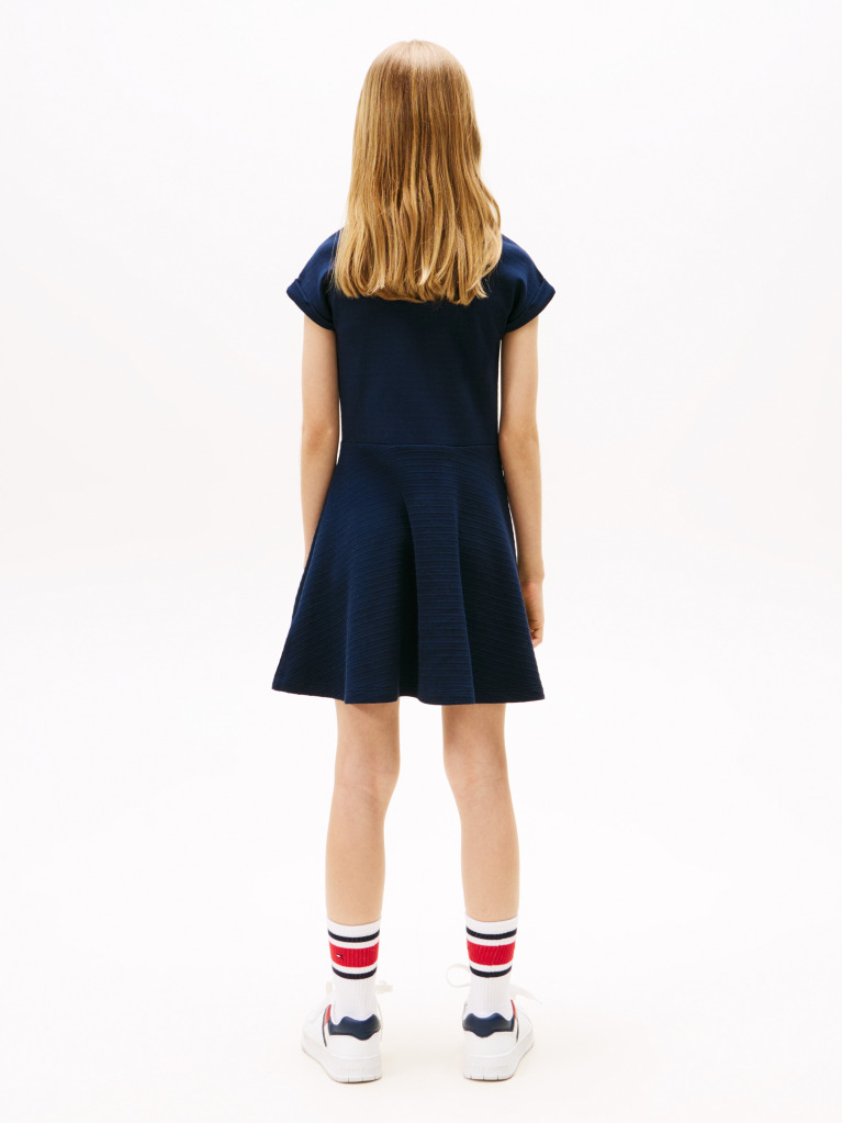 Blue Interlock Fit And Flare Slim Dress  Girls
