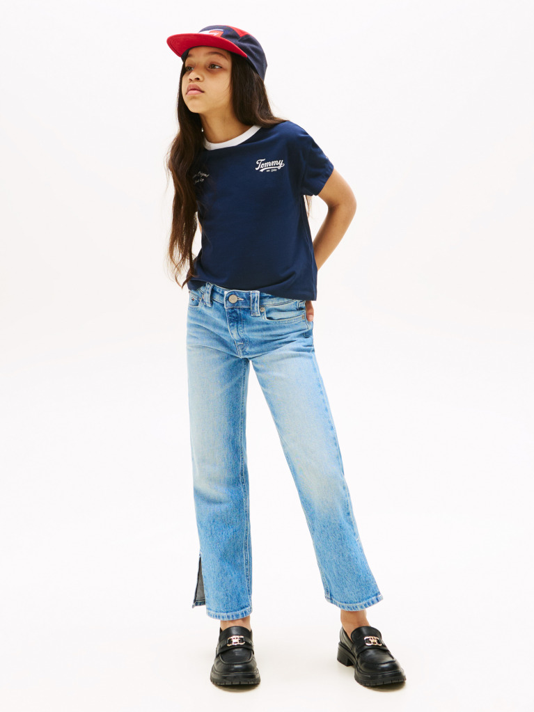 Blue Straight Leg Faded Girlfriend Jeans  Girls
