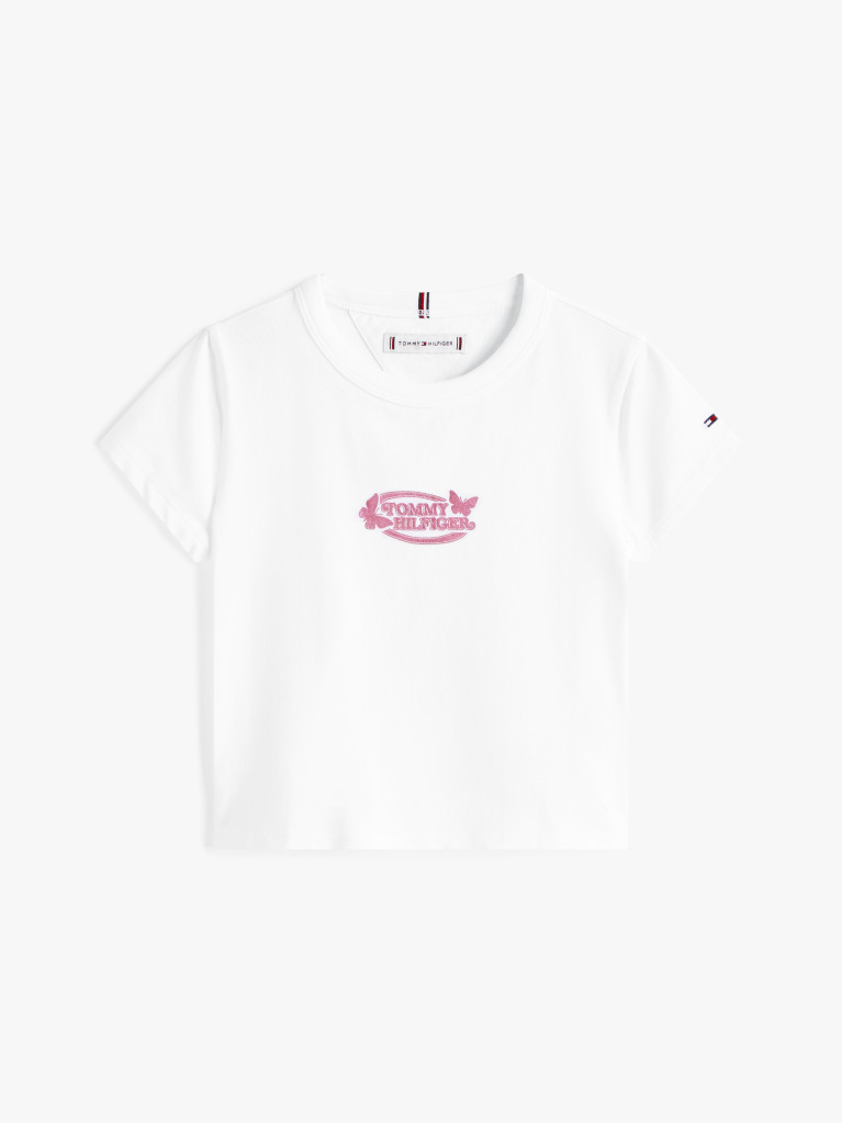 White Metallic Logo Extra Slim T-Shirt  Girls