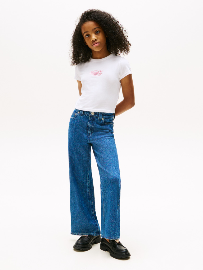White Metallic Logo Extra Slim T-Shirt  Girls