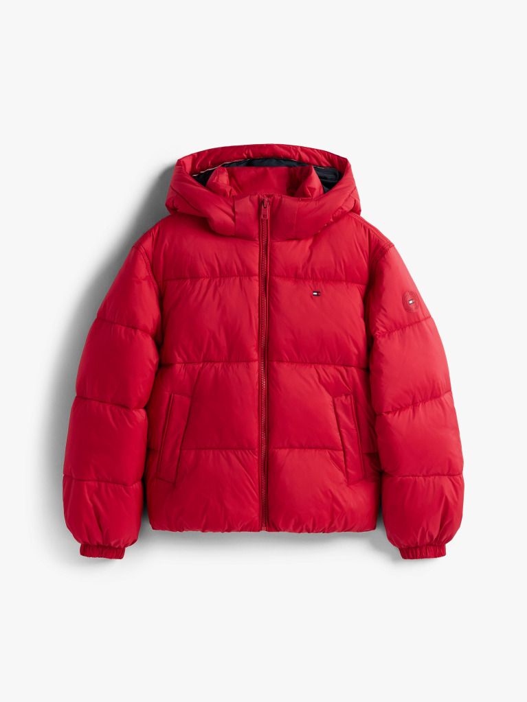 Red Shiny Relaxed Hooded Puffer Jacket  Girls