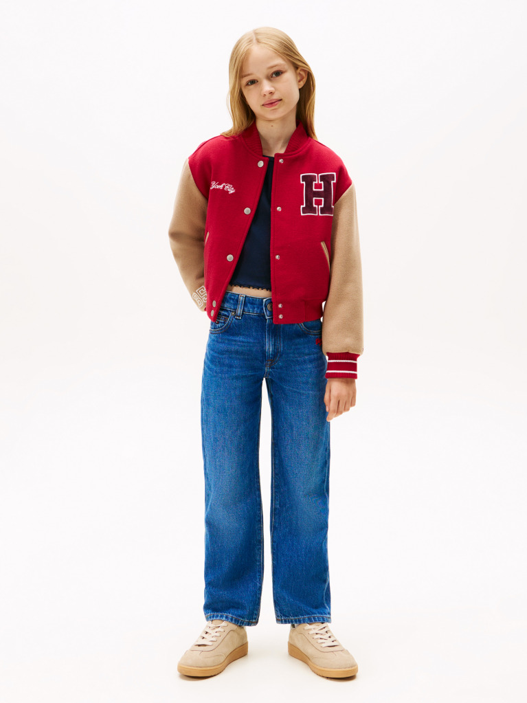 Blue Logo Embroidery Girlfriend Jeans  Girls
