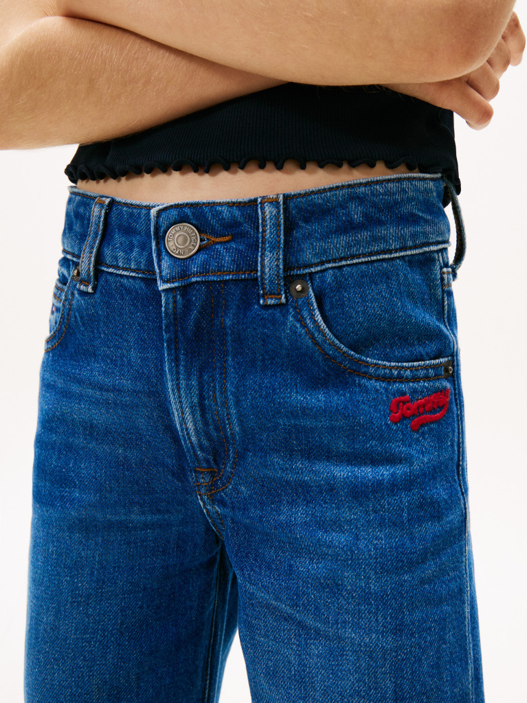 Blue Logo Embroidery Girlfriend Jeans  Girls