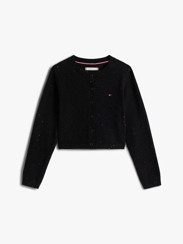 Black Sequin Rib-Knit Slim Cardigan  Girls