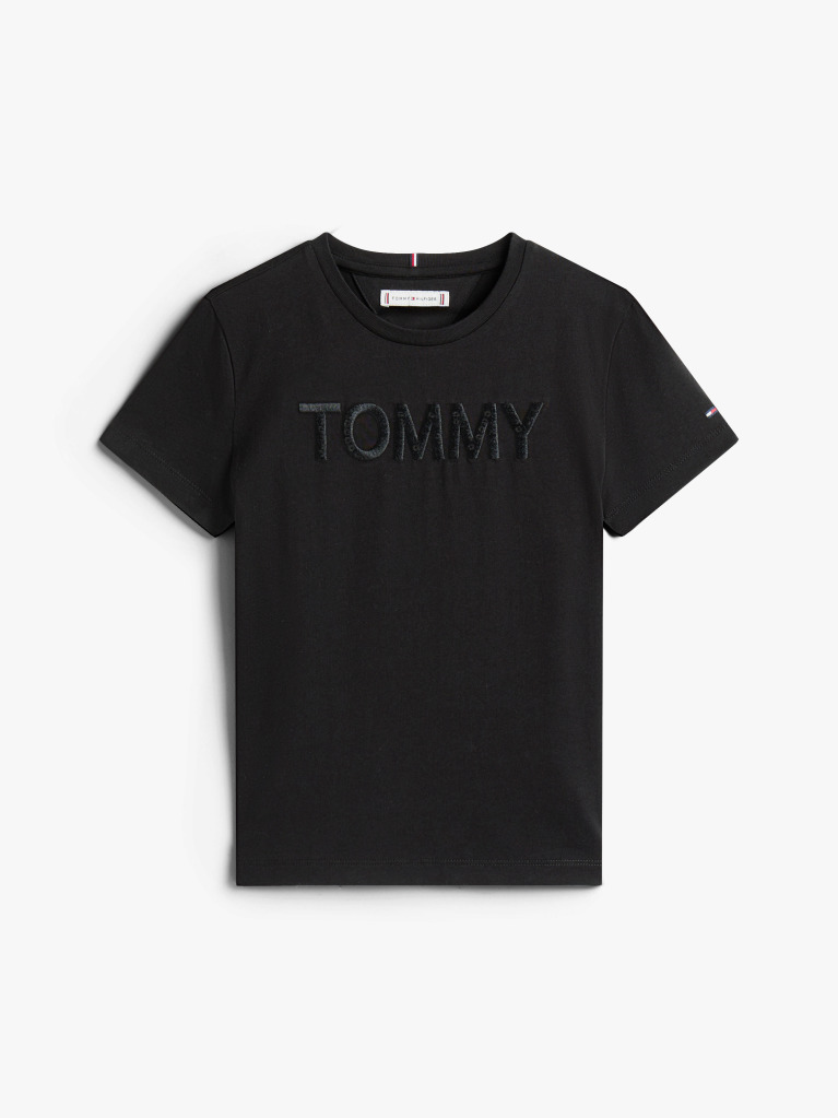 Black Tommy Sequins Short Sleeve Tee  Girls