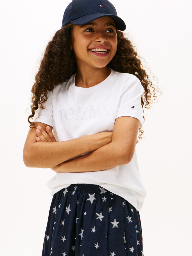 White Tommy Sequins Short Sleeve Tee  Girls