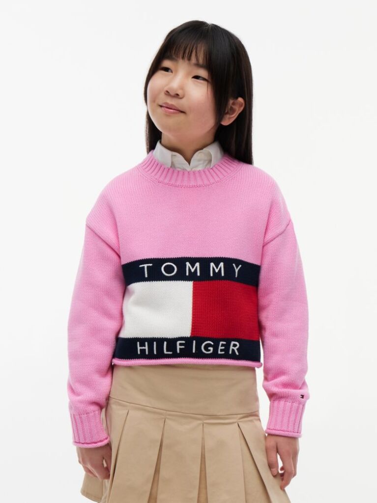 Pink Heritage Flag Rib-Knit Relaxed Jumper  Girls