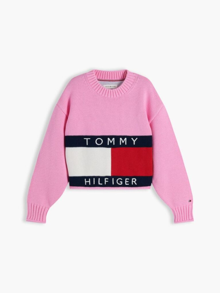 Pink Heritage Flag Rib-Knit Relaxed Jumper  Girls