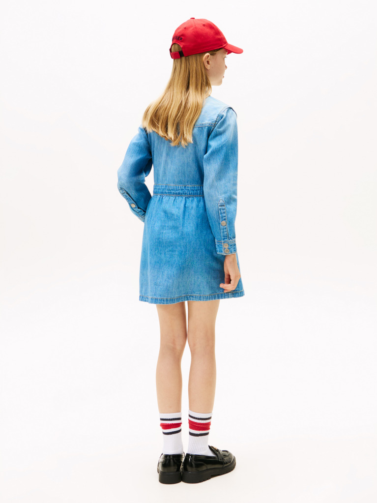 Blue Denim Long Sleeve Dress  Girls