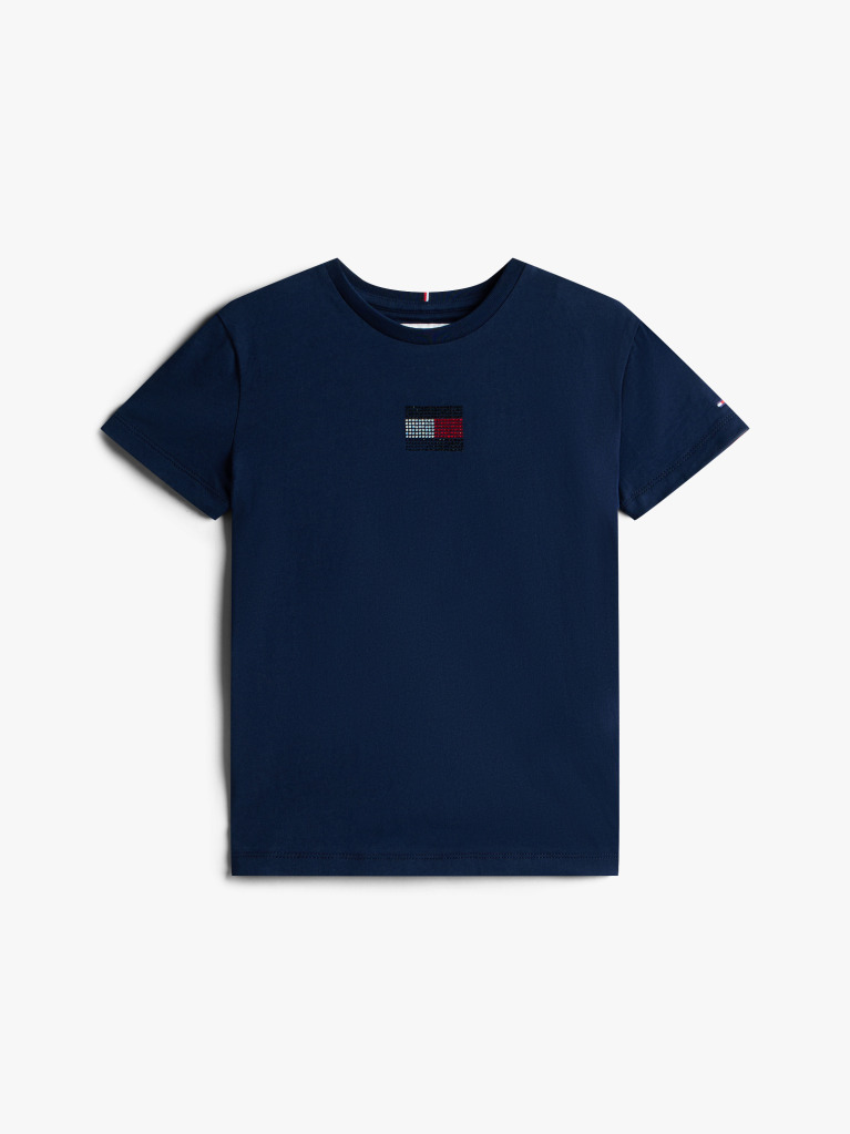 Blue Diamanté Flag Jersey T-Shirt  Girls