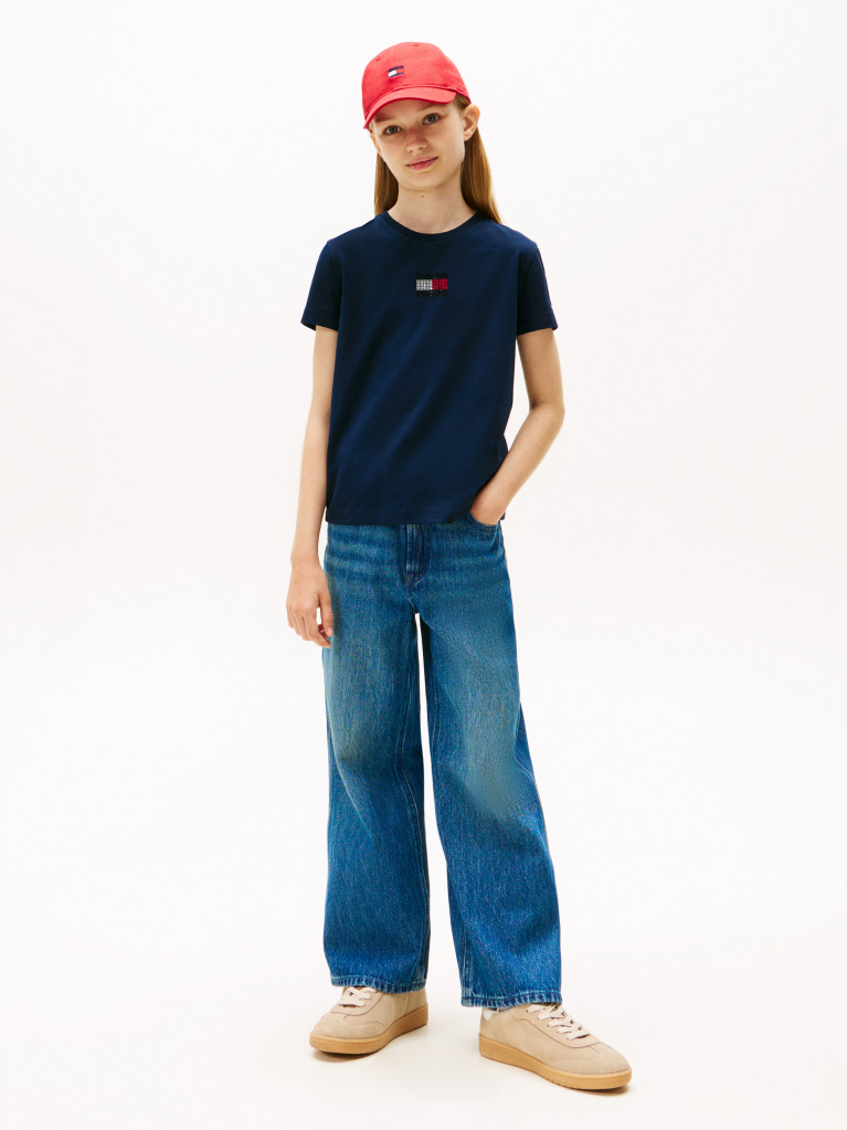 Blue Diamanté Flag Jersey T-Shirt  Girls