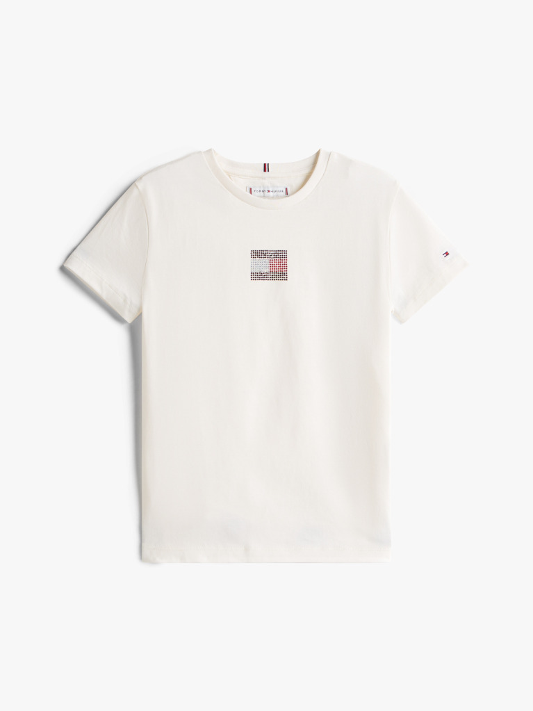 Beige Diamanté Flag Jersey T-Shirt  Girls