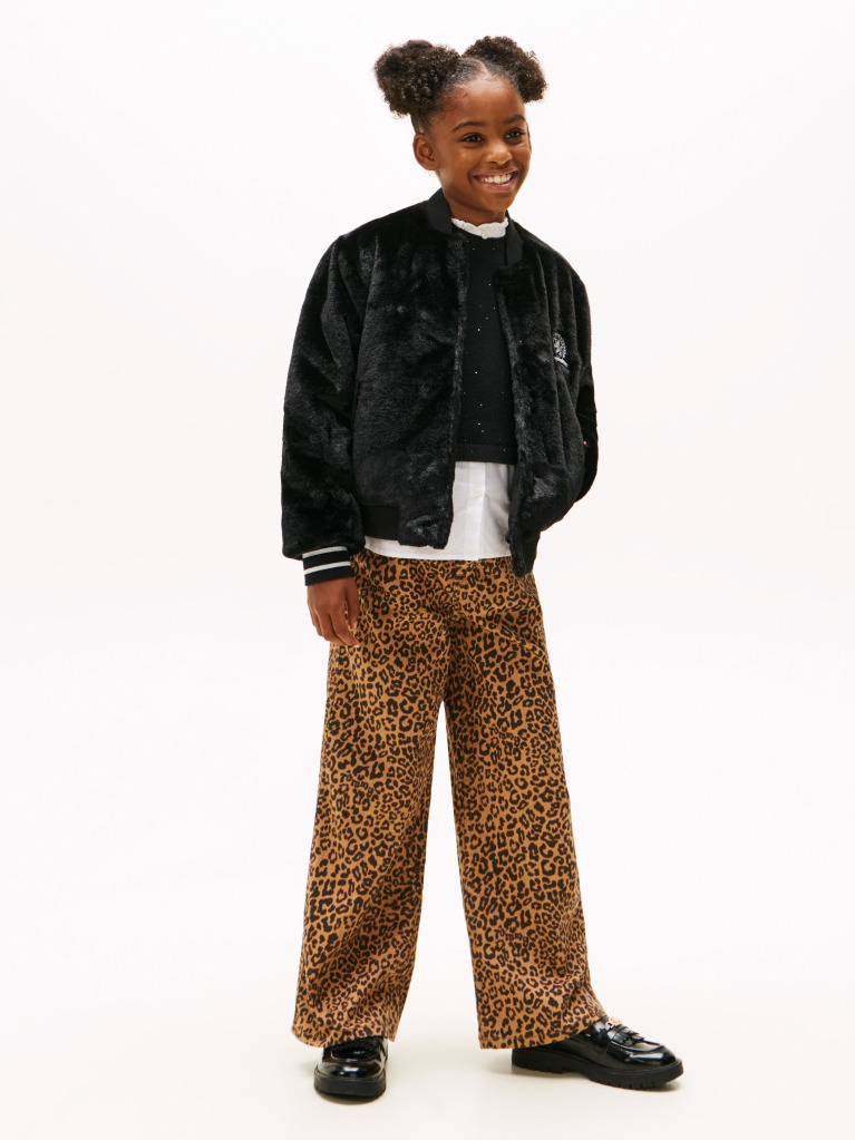 Multi Mabel Leopard Print High Rise Wide Leg Jeans  Girls