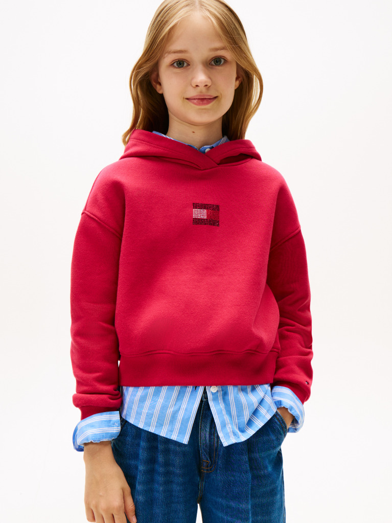 Red Diamanté Flag Relaxed Fleece Hoody  Girls