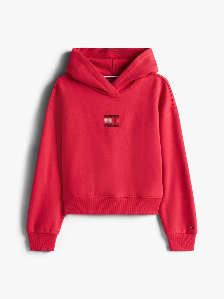 Red Diamanté Flag Relaxed Fleece Hoody  Girls