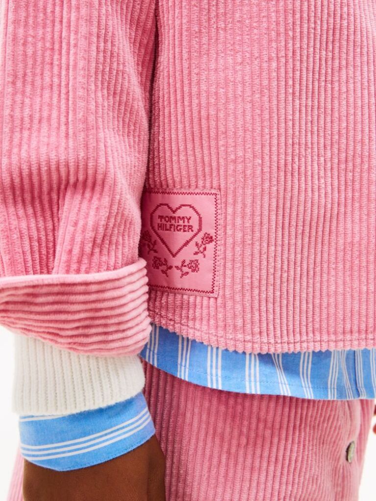 Pink Logo Patch Corduroy Relaxed Fit Overshirt  Girls