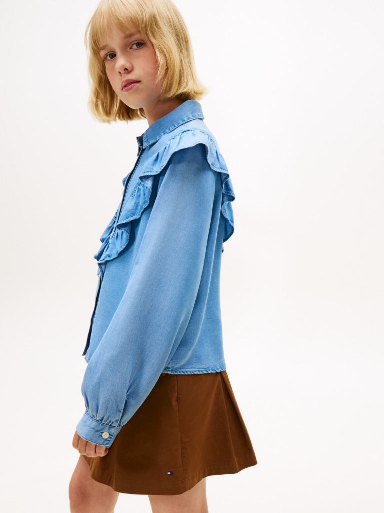 Denim Ruffle Relaxed Fit Blouse  Girls