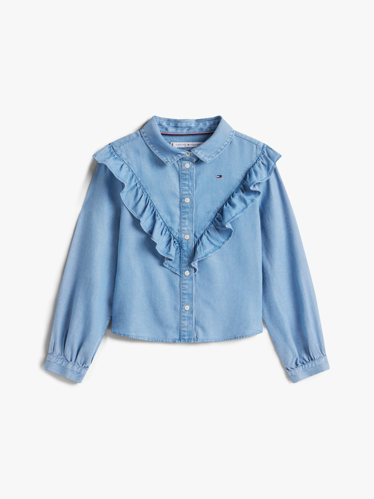 Denim Ruffle Relaxed Fit Blouse  Girls