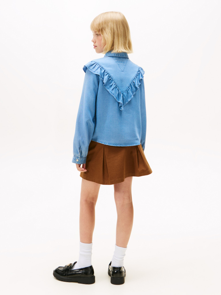 Denim Ruffle Relaxed Fit Blouse  Girls