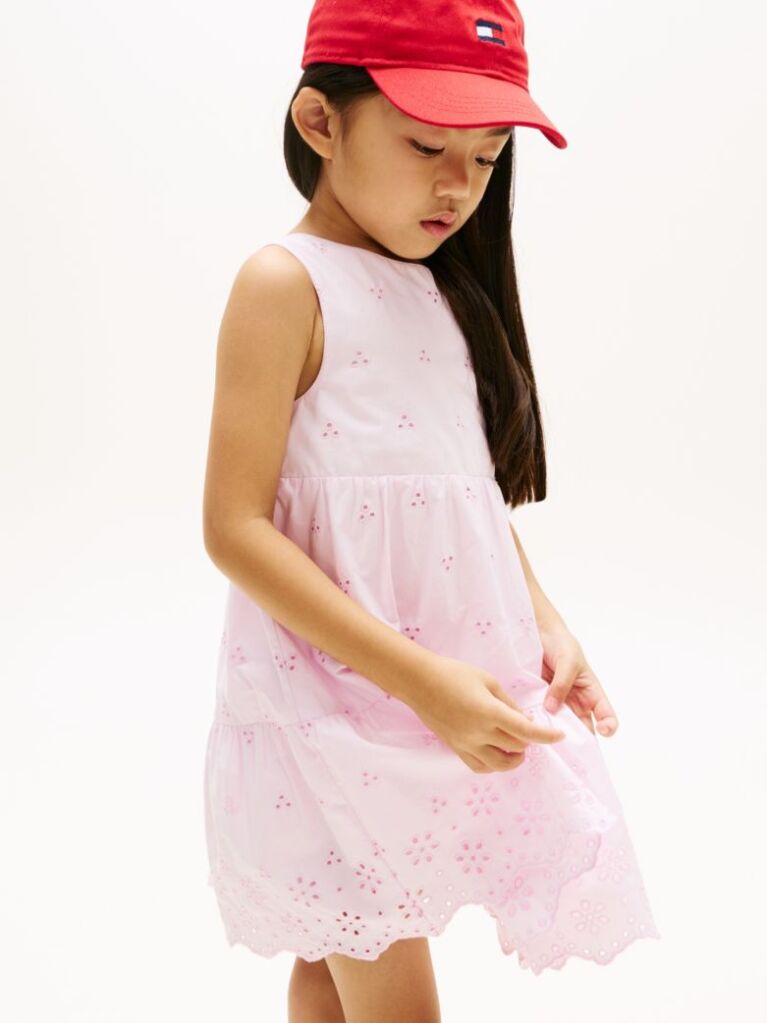 Pink Back Bow Broderie Anglaise Dress  Girls