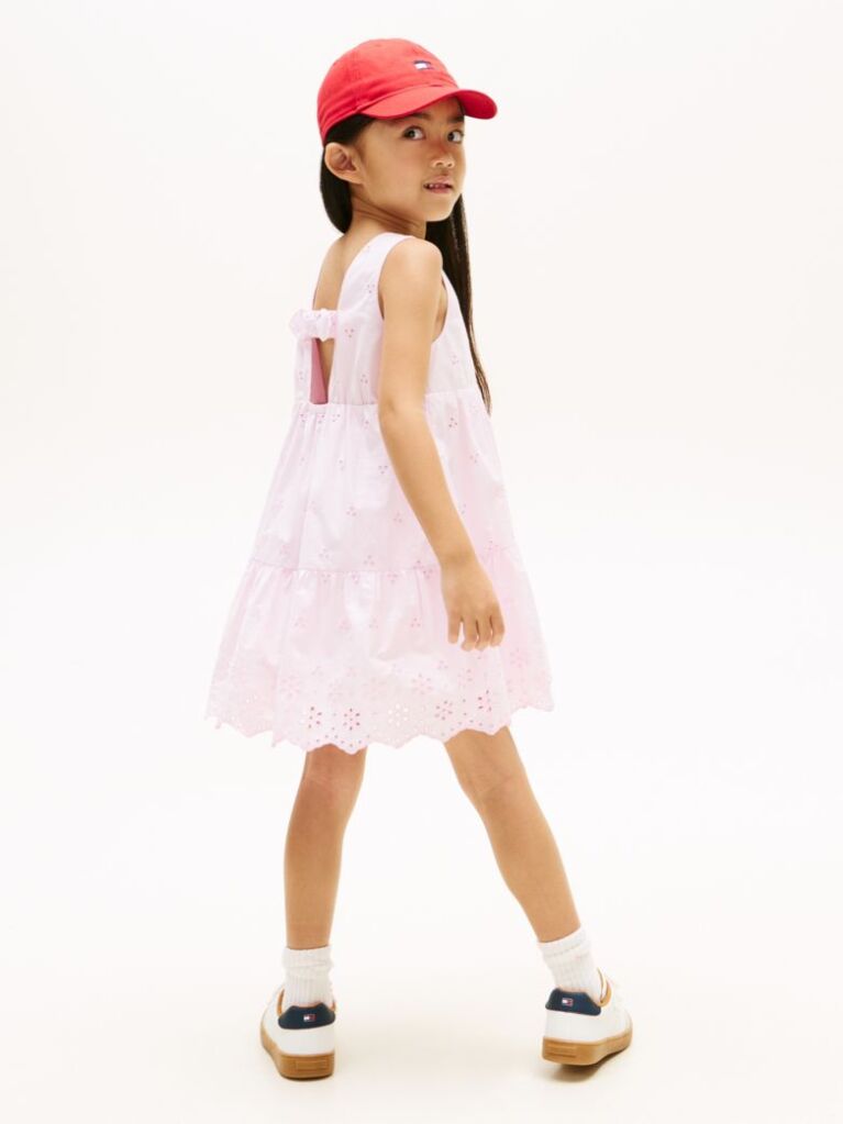 Pink Back Bow Broderie Anglaise Dress  Girls