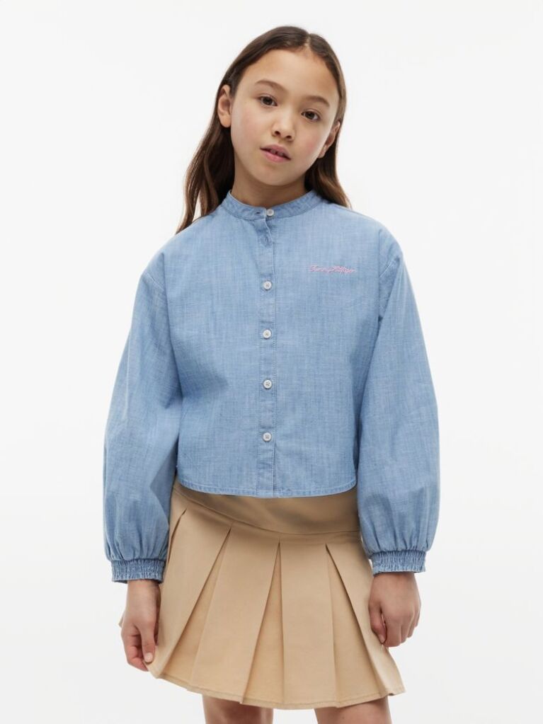 Denim Relaxed Fit Logo Embroidery Chambray Shirt  Girls