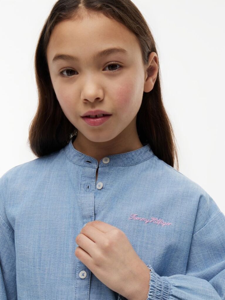 Denim Relaxed Fit Logo Embroidery Chambray Shirt  Girls