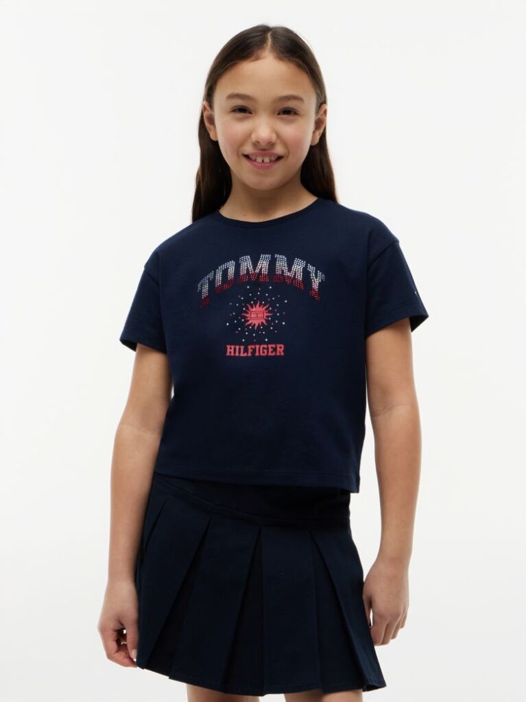 Blue Rhinestone Logo Relaxed T-Shirt  Girls