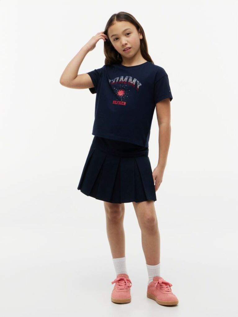 Blue Rhinestone Logo Relaxed T-Shirt  Girls