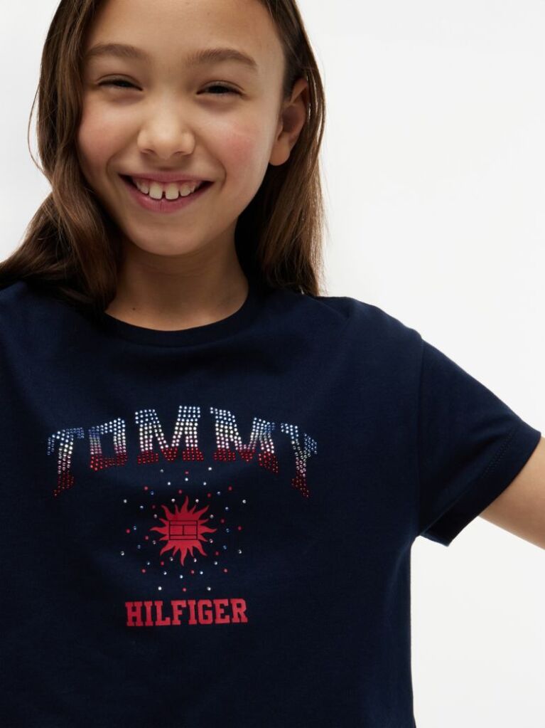 Blue Rhinestone Logo Relaxed T-Shirt  Girls