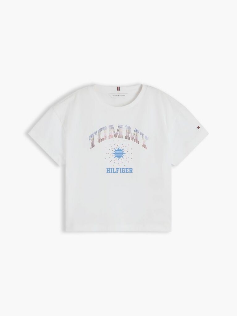 White Rhinestone Logo Relaxed T-Shirt  Girls