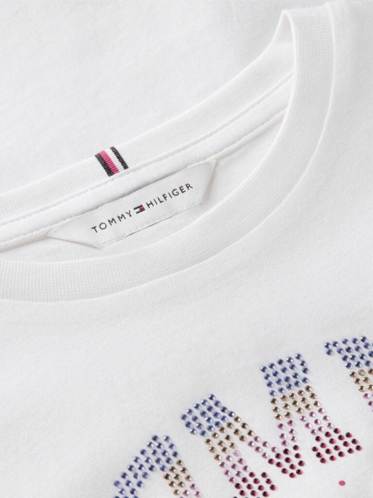 White Rhinestone Logo Relaxed T-Shirt  Girls