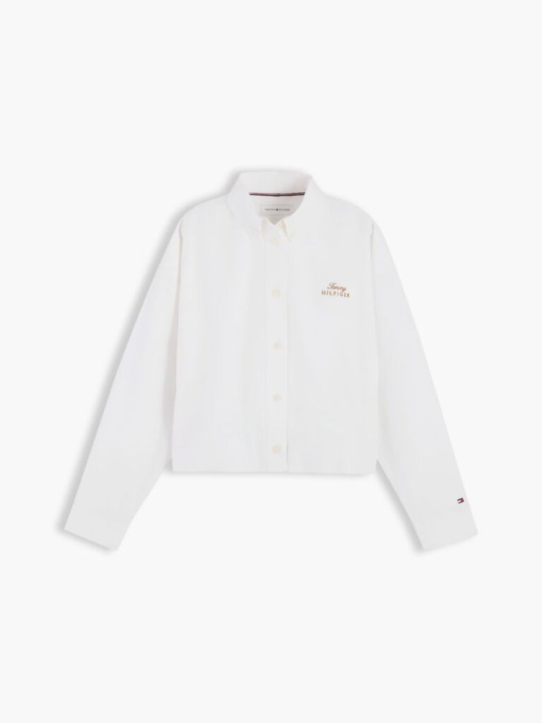 White Regular Fit Back Diamanté Star Flag Shirt  Girls