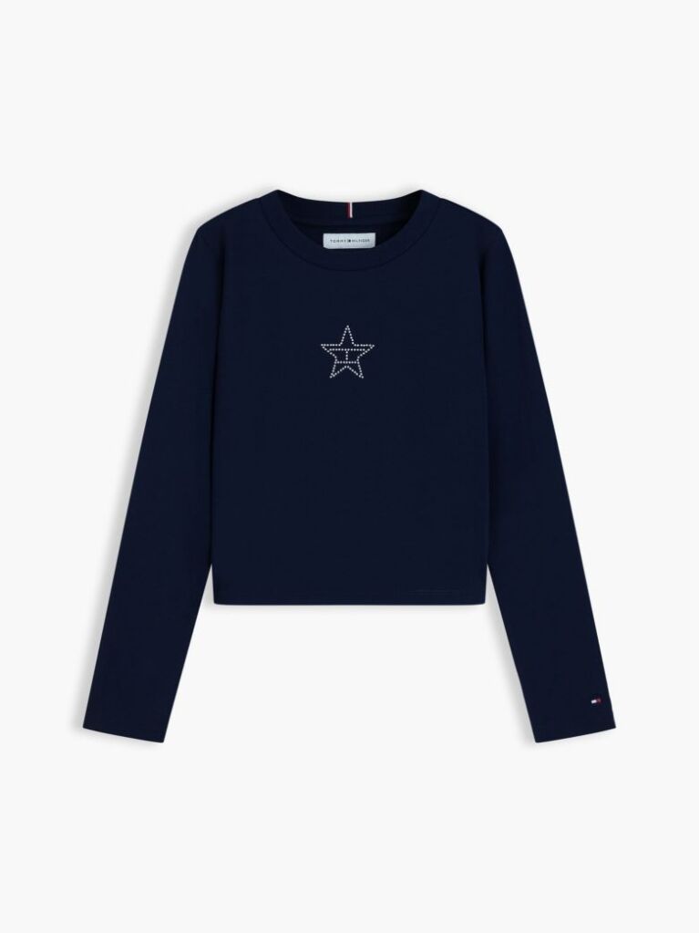 Blue Diamanté Star Flag Extra Slim Long Sleeve T-Shirt  Girls