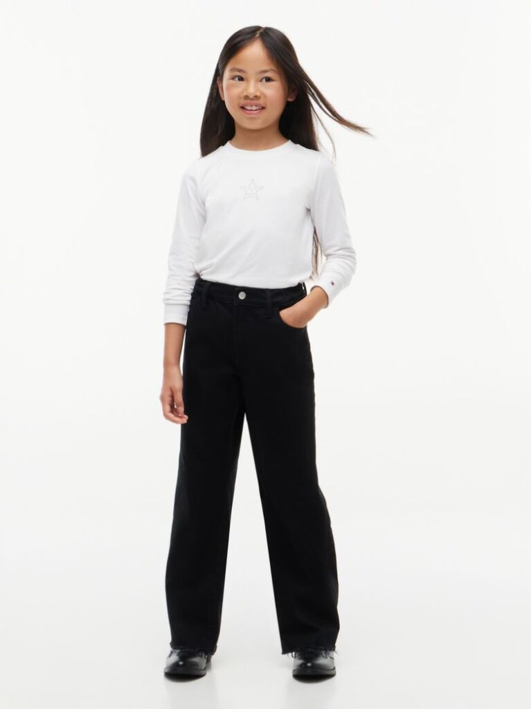 White Diamanté Star Flag Extra Slim Long Sleeve T-Shirt  Girls