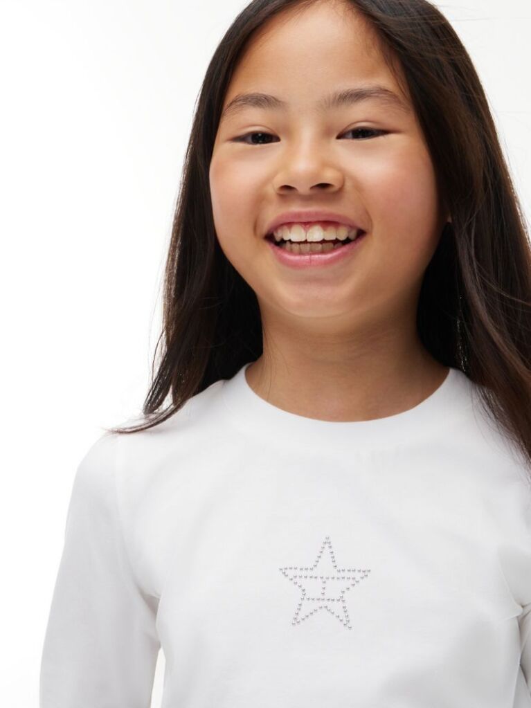 White Diamanté Star Flag Extra Slim Long Sleeve T-Shirt  Girls