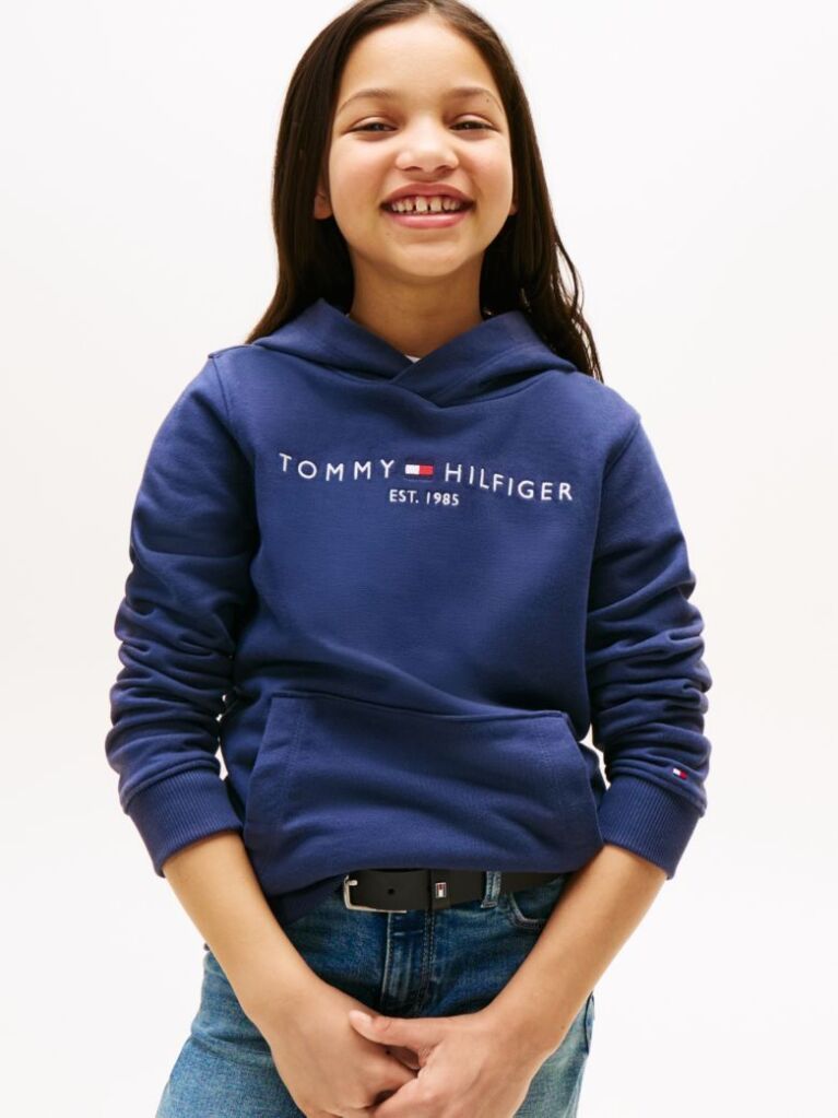 Blue Essential Organic Cotton Hoodie With Logo  Kids Unisex