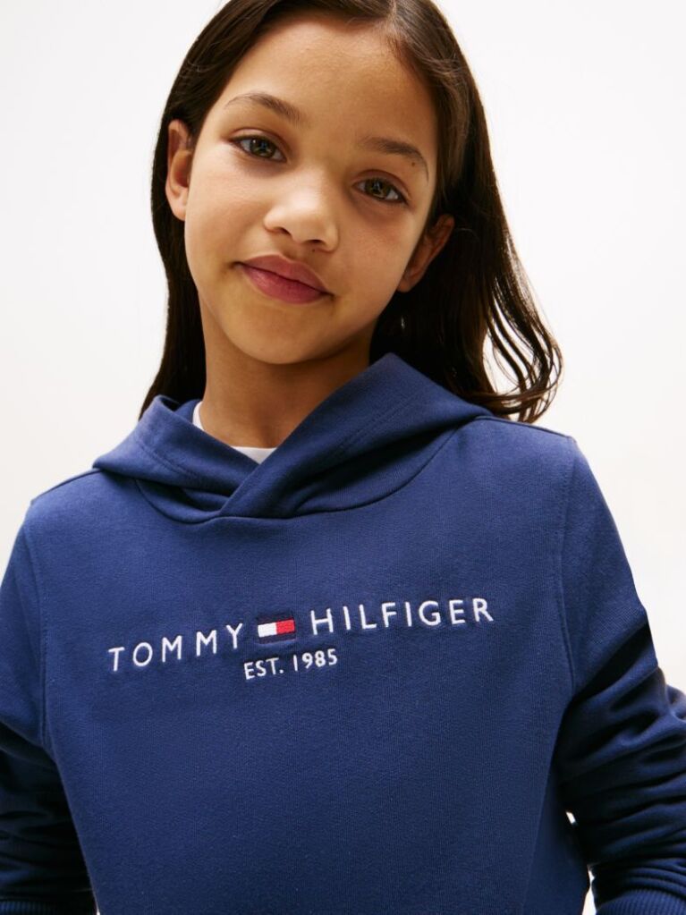 Blue Essential Organic Cotton Hoodie With Logo  Kids Unisex