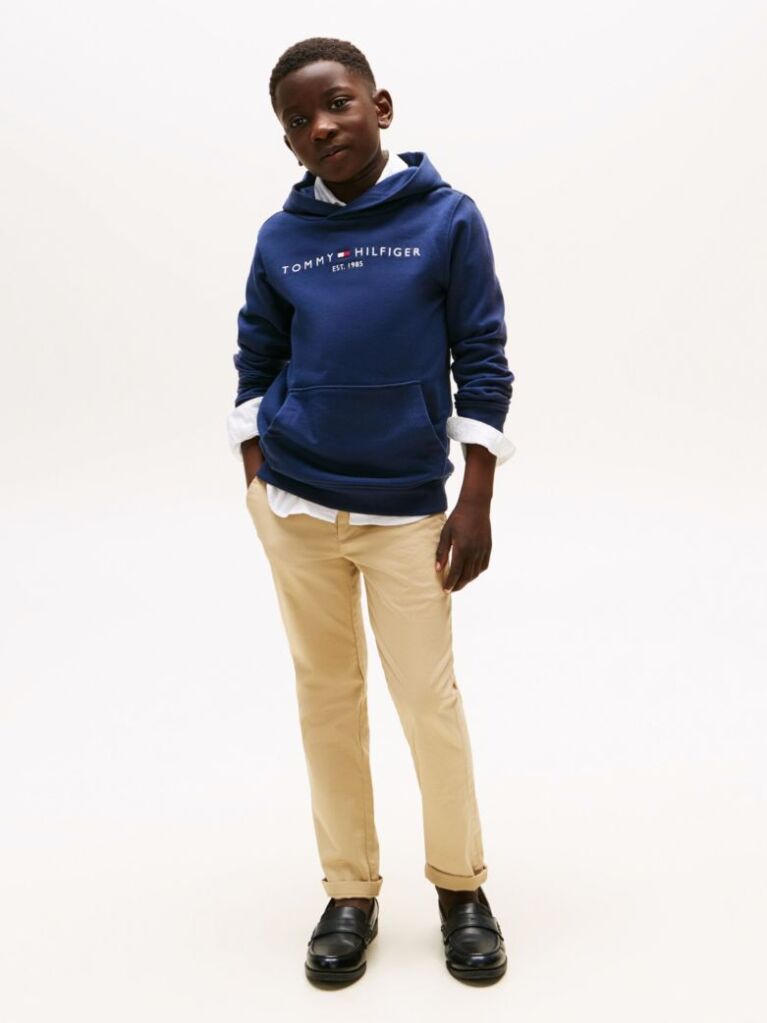 Blue Essential Organic Cotton Hoodie With Logo  Kids Unisex