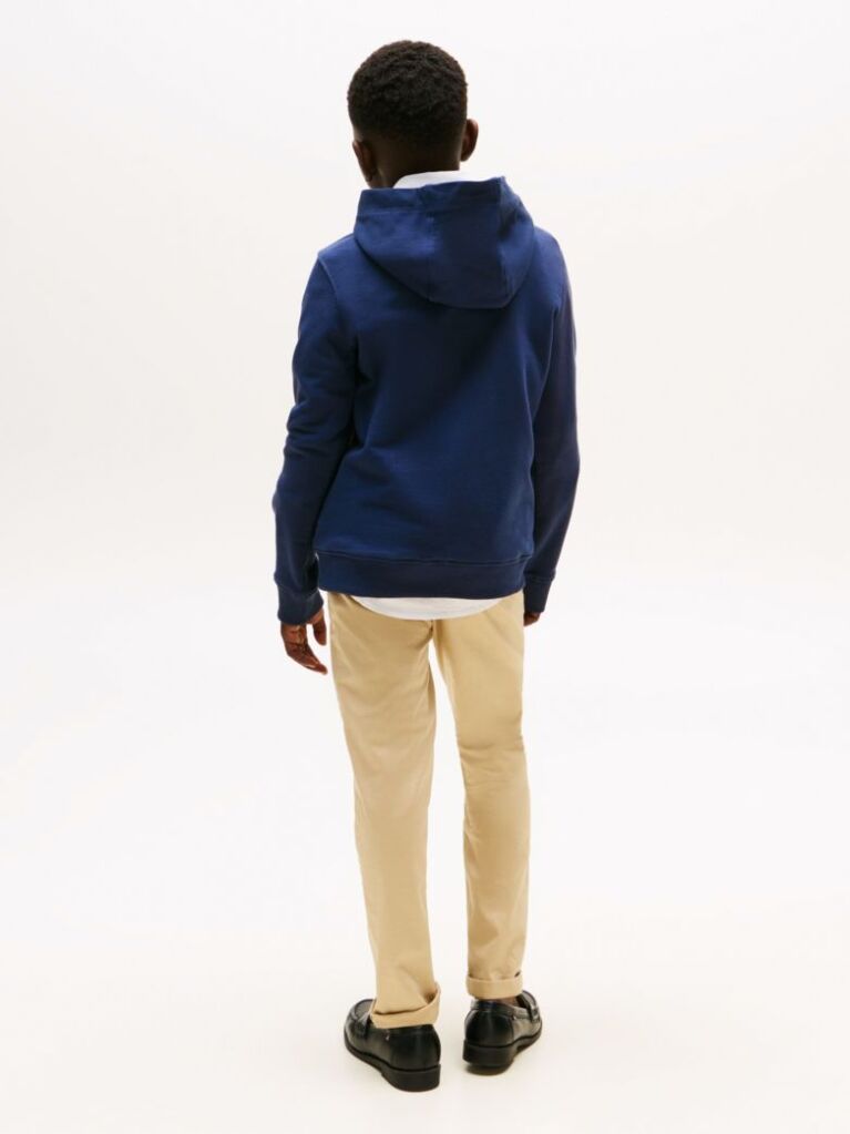 Blue Essential Organic Cotton Hoodie With Logo  Kids Unisex