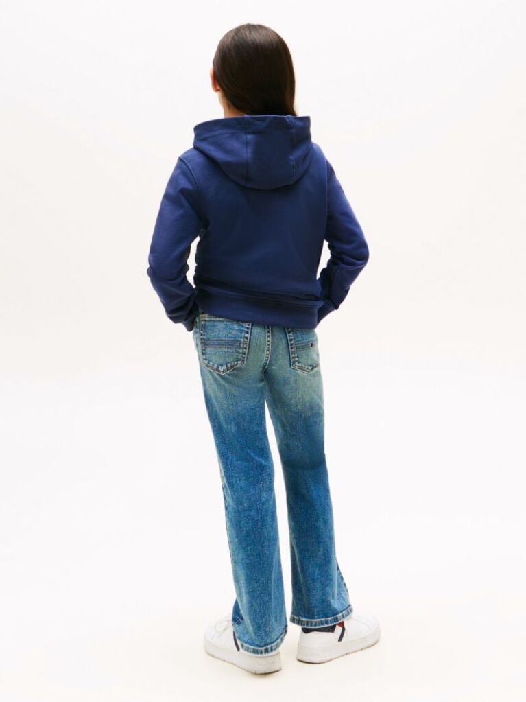 Blue Essential Organic Cotton Hoodie With Logo  Kids Unisex