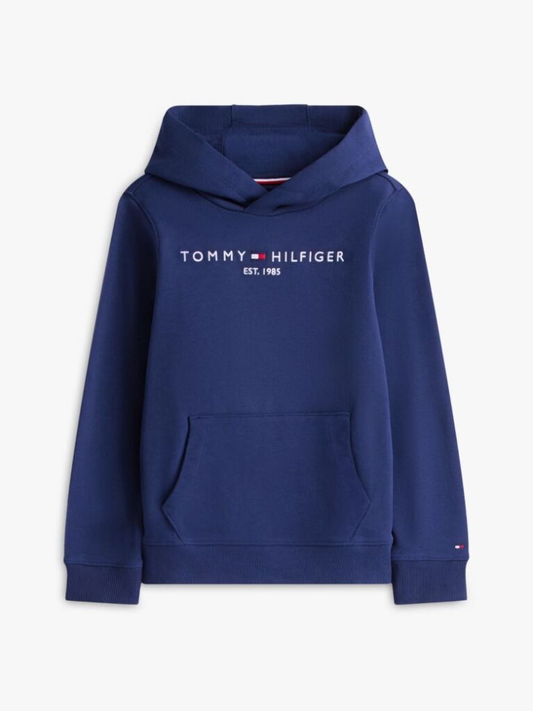 Blue Essential Organic Cotton Hoodie With Logo  Kids Unisex